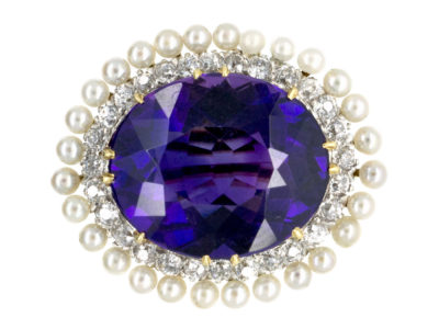Edwardian Diamond, Amethyst & Natural Pearl Brooch