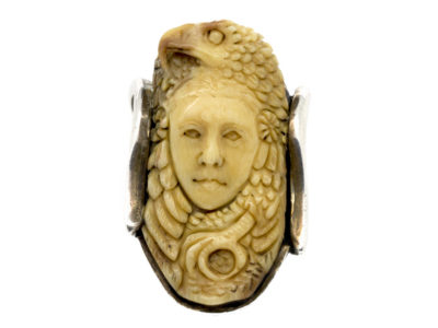 Mexican Silver & Agate Mask & Eagle Ring