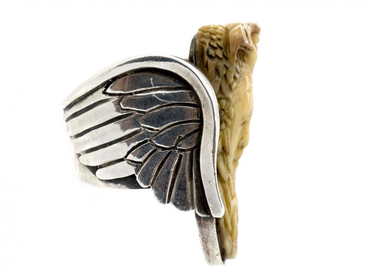 Mexican Silver & Agate Mask & Eagle Ring