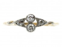 Art Deco Two Stone Diamond Ring with Diamond Twist Shoulders
