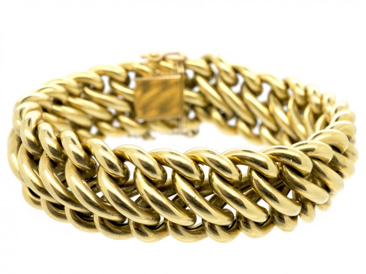 French 18ct Gold Wide Woven Curb Bracelet