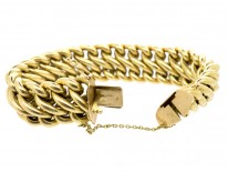 French 18ct Gold Wide Woven Curb Bracelet