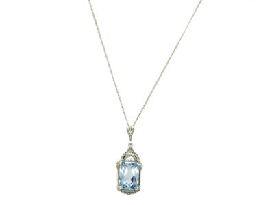 Art Deco Silver & Blue Paste Pendant on Silver Chain