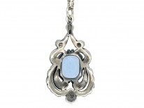 Art Deco Silver Blue Paste & Marcasite Pendant on a Silver Chain