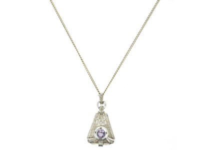 Art Deco Silver & Amethyst Pendant on Silver Chain