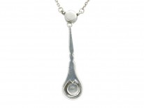 Art Deco Silver, Paste & Cultured Pearl Pendant on Silver Chain