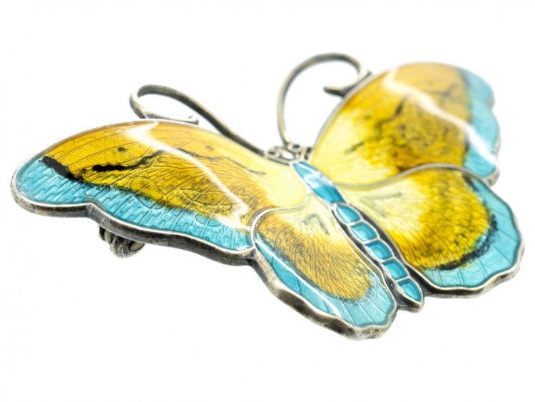 Silver, Yellow & Blue Enamel Butterfly Brooch