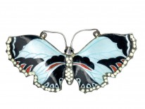 Silver Blue, White, Red & Black Butterfly Brooch