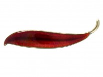 Siver & Strawberry Red Enamel Leaf Brooch