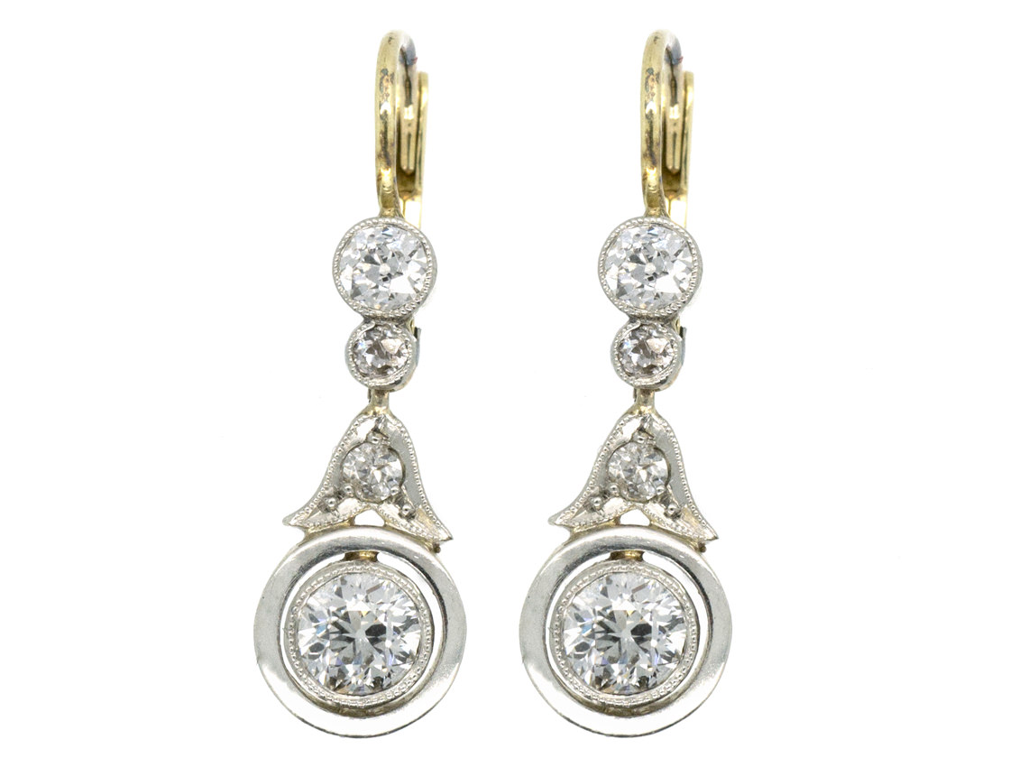 Art Deco Diamond Drop Earrings (401G) The Antique Jewellery Company