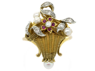 18ct Gold 1950s Flowers in a Basket Ring
