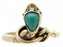 Victorian 18ct Gold Snake Ring set with a Turquoise & Ruby Eyes