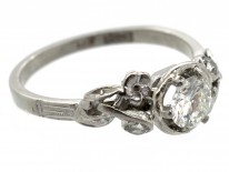 18ct White Gold & Diamond Solitaire Ring with Diamond Flower Shoulders