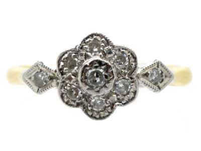 Edwardian Diamond Cluster Ring with Diamond Shoulders
