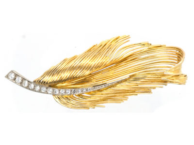 French 18ct Gold Feather Brooch set with Diamonds