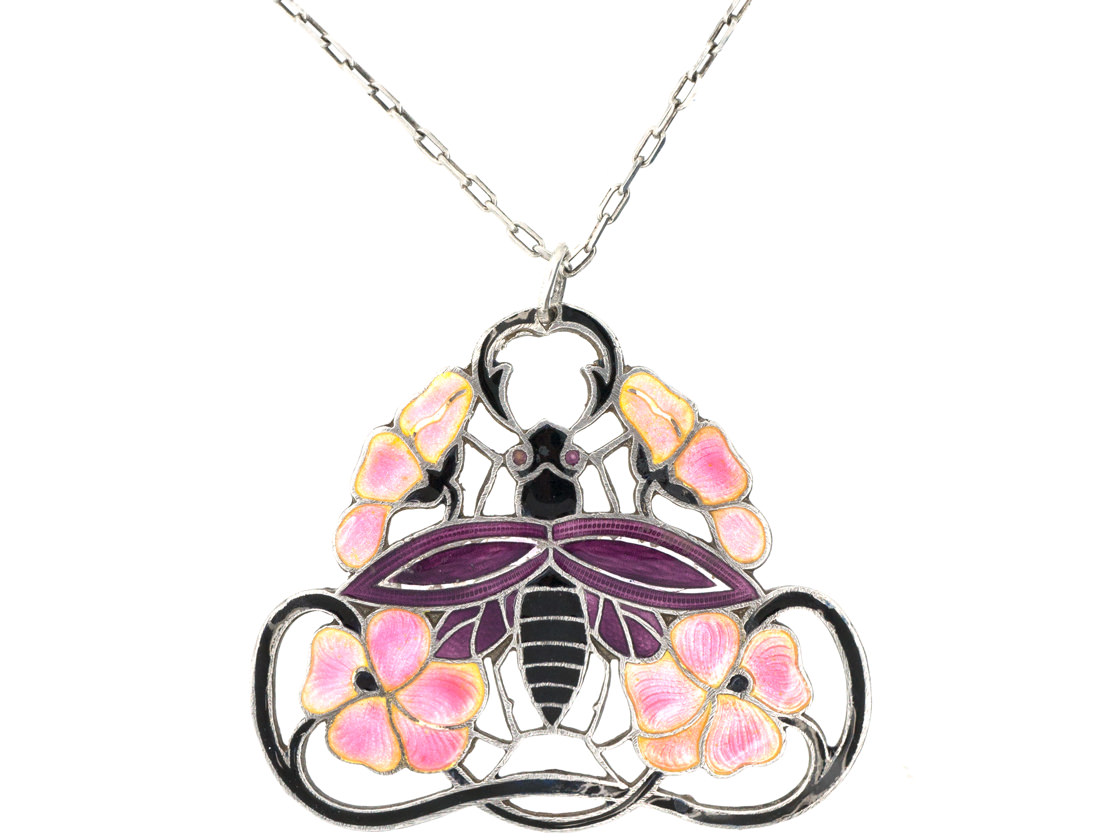 Silver & Enamel Bee Design Pendant on Chain (387G) | The Antique ...