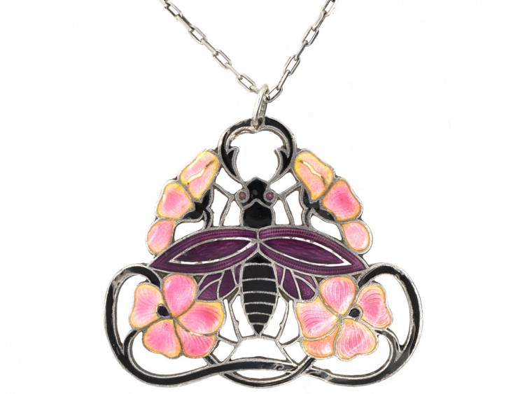 Silver & Enamel Bee Design Pendant on Chain