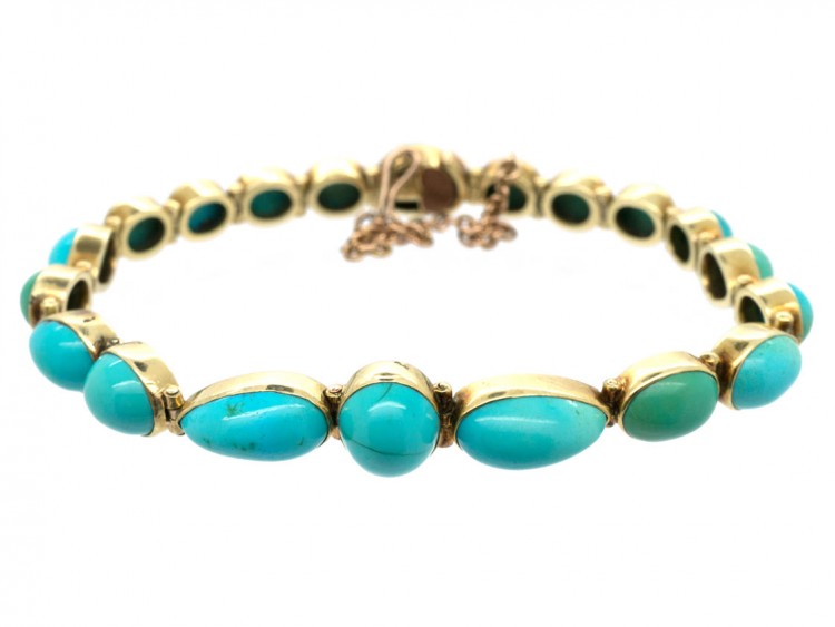 Edwardian 15ct Gold Turquoise Line Bracelet