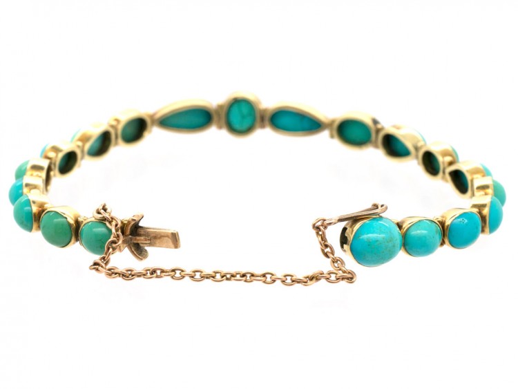 Edwardian 15ct Gold Turquoise Line Bracelet