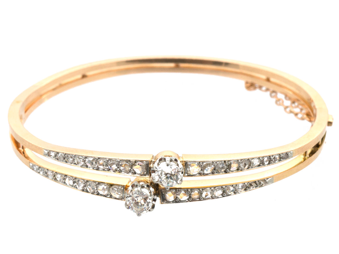 French Two Row Diamond Bangle (440G) | The Antique Jewellery Company