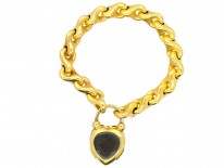 Victorian 18ct Gold Bracelet with Cabochon Garnet Padlock
