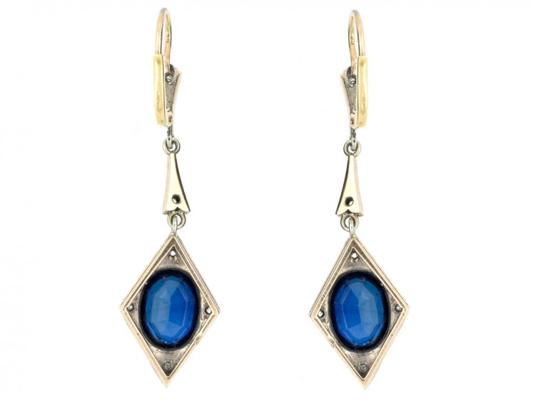 Art Deco Synthetic Sapphire & Diamond Drop Earrings