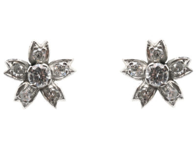 1950's 18ct White Gold Flower Earrings set with Diamonds