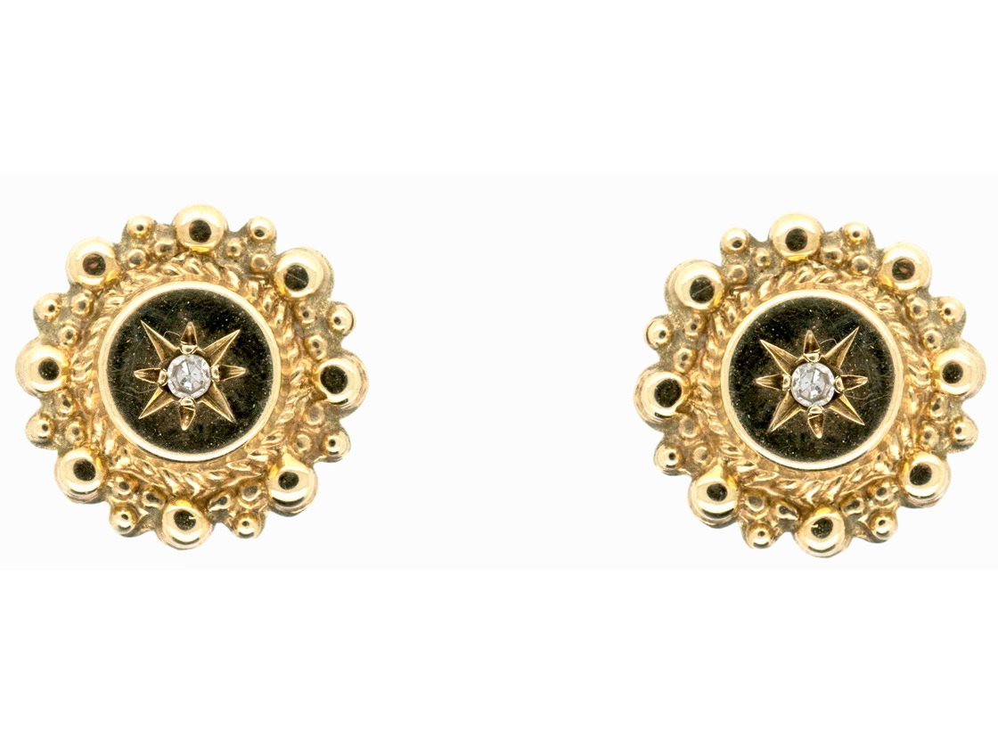 Victorian 9ct Gold & Diamond Stud Earrings (434G) The Antique