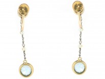 Edwardian 15ct Gold, Aquamarine & Natural Pearls Drop Earrings