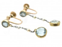 Edwardian 15ct Gold, Aquamarine & Natural Pearls Drop Earrings