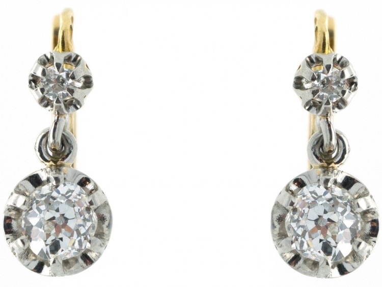 French Double Diamond Drop Earrings