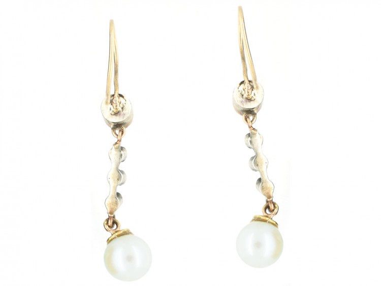 Edwardian 9ct Gold Peridot & Pearl Drop Earrings