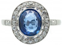 Art Deco Platinum, Ceylon Sapphire & Diamond Ring