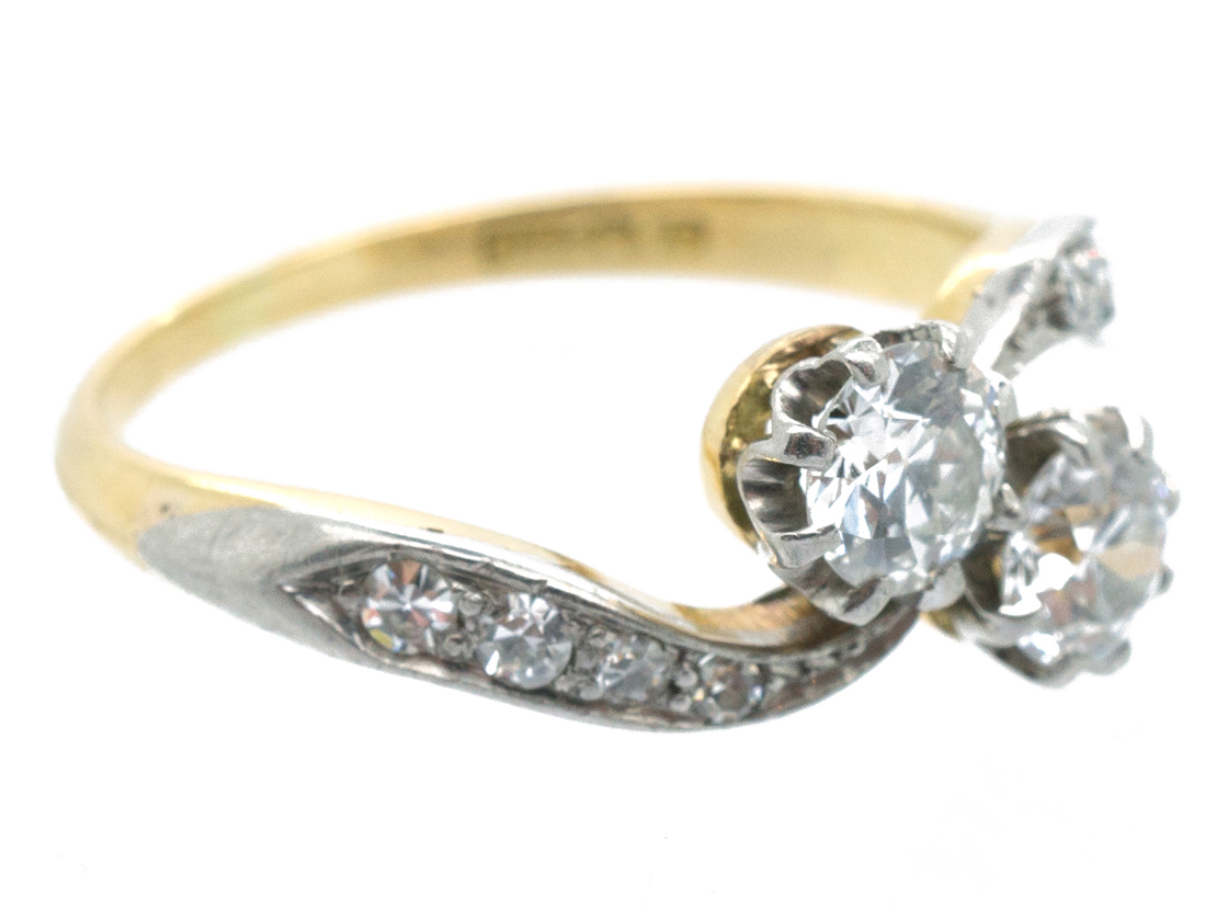 Edwardian 18ct Gold & Platinum Two Stone Diamond Twist Ring (453G ...