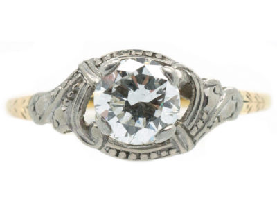 Art Deco Diamond Solitaire Ring with Decorated Shoulders