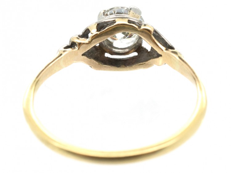 Art Deco Diamond Solitaire Ring with Decorated Shoulders