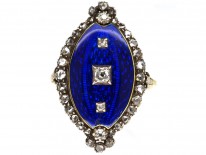 Georgian Royal Blue Enamel ​& Diamond Navette Shaped Ring