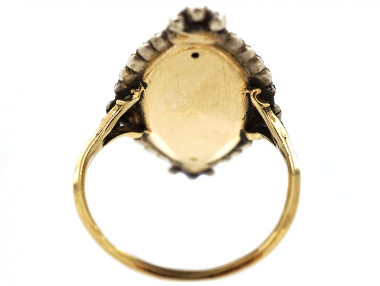 Georgian Royal Blue Enamel ​& Diamond Navette Shaped Ring