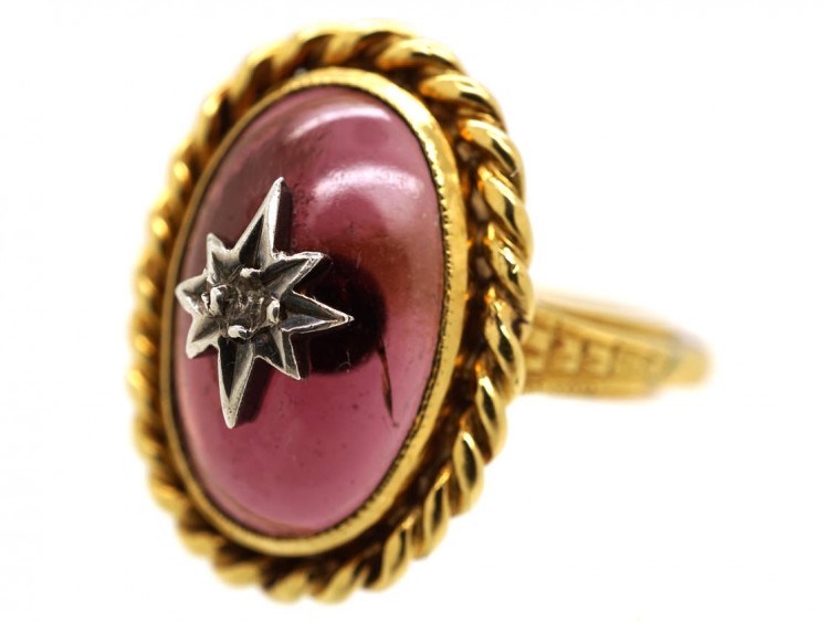 Victorian Cabochon Garnet & Diamond Ring