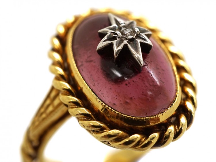 Victorian Cabochon Garnet & Diamond Ring