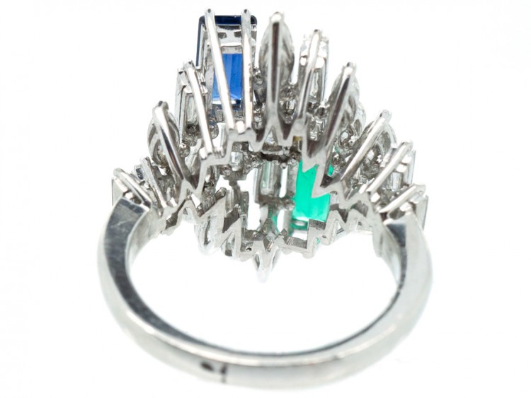 Platinum, Sapphire, Diamond & Emerald 1970s Ring