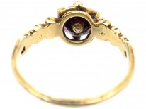 Victorian 18ct Gold Holbeinesque Ring with Diamonds, Green Enamel & Garnet