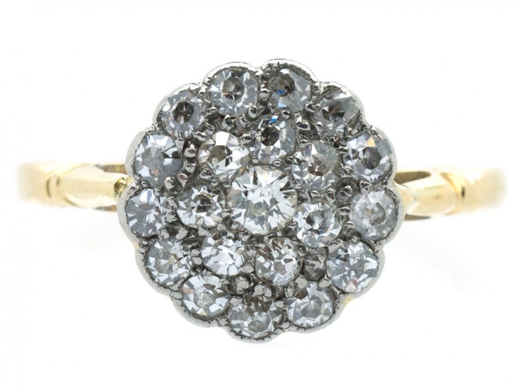 Edwardian 18ct Gold & Platinum Diamond Pave Set Cluster Ring