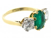 18ct Gold, Colombian Emerald & Diamond Three Stone Ring