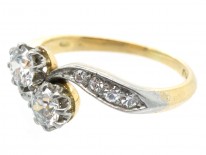 Edwardian 18ct Gold & Platinum Two Stone Diamond Twist Ring
