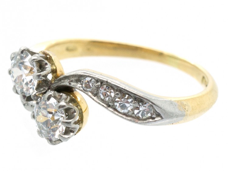 Edwardian 18ct Gold & Platinum Two Stone Diamond Twist Ring