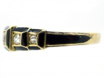 Victorian 18ct Gold Black Enamel & Diamond Five Stone Ring