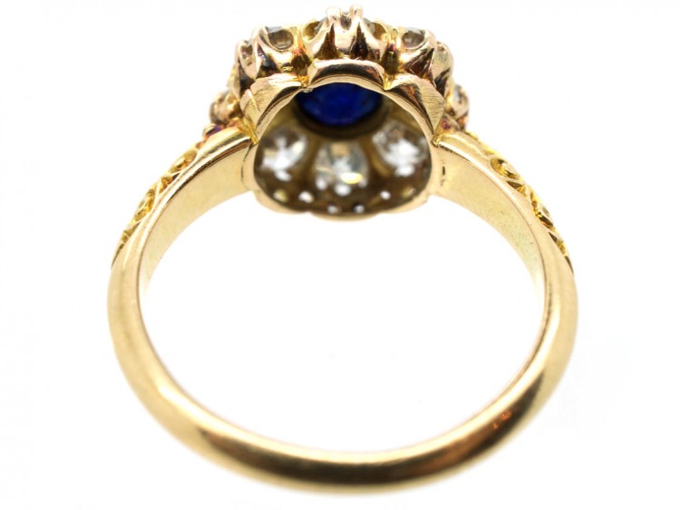 Edwardian 18ct Gold Diamond & Sapphire Cluster Ring