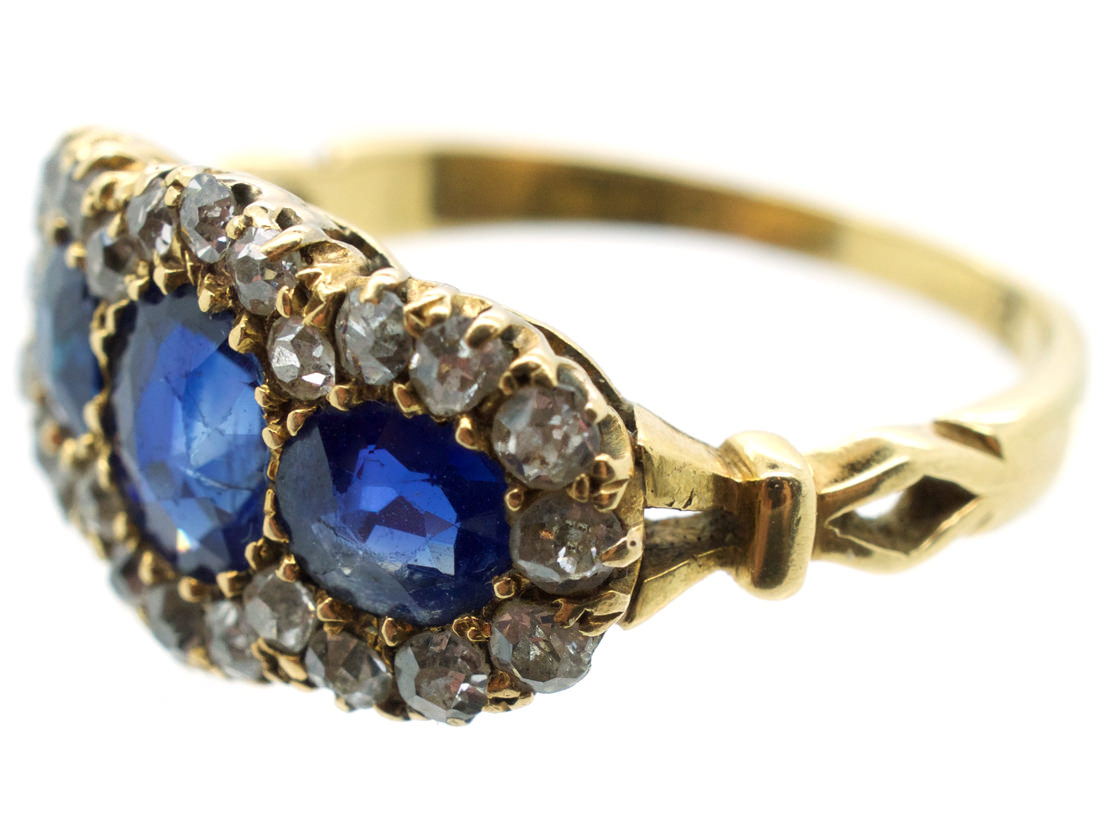 Edwardian 18ct Gold Triple Cluster Diamond & Sapphire Ring (466G) | The ...