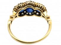 Edwardian 18ct Gold Triple Cluster Diamond & Sapphire Ring